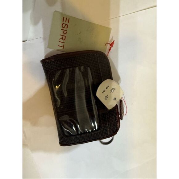 Esprit Women's Stripe Zip Around Compact Coin Wallet Purse Brown NWT - Picture 9 of 9